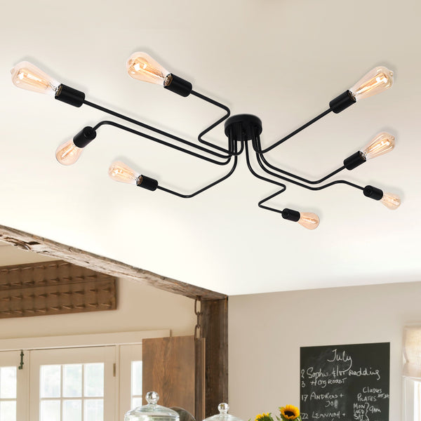 Whispora 8-Light Sputnik Spider Industrial Ceiling Light (47")