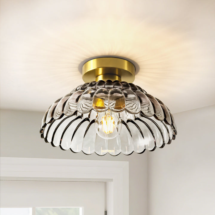 Velthra 1-Light Dimmable Glass Vintage Shaded Flush Mount(11") My Store