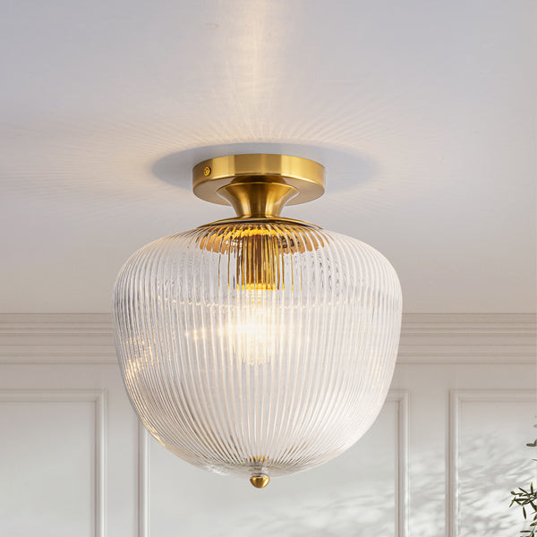 Terrana 1-Light Ribbed Glass Mid-Century Modern Semi-Flush Mount (10") Brightelier
