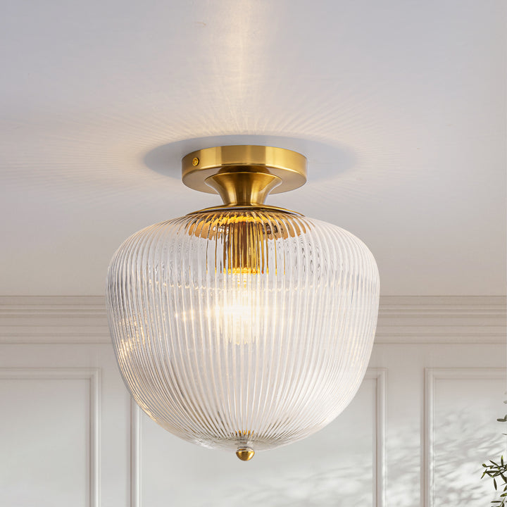 Terrana 1-Light Ribbed Glass Mid-Century Modern Semi-Flush Mount (10") Brightelier