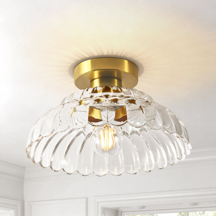 Velthra 1-Light Dimmable Glass Vintage Shaded Flush Mount(11") My Store