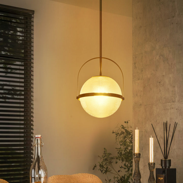 Brillara 1-Light Dimmable Grid Glass Minimalist Globe Pendant (9") Brightelier