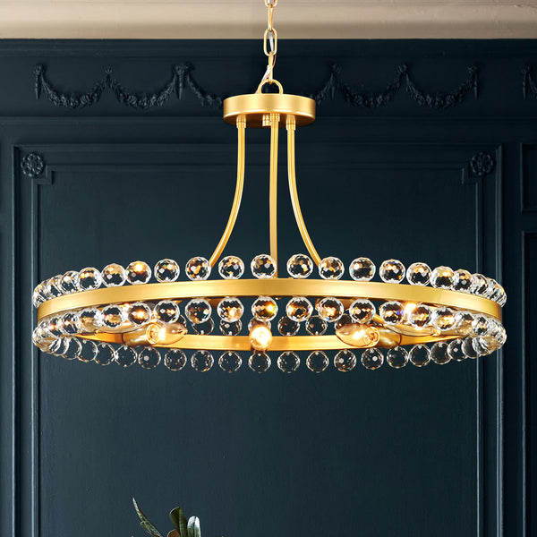 Dresqui 9-Light Dimmable Crystal Classic Ring Globes Dual Mount Chandelier (24")