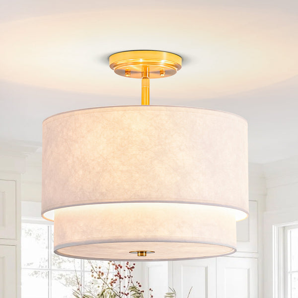 Rovista 3-Light Dimmable Fabric Modern Farmhouse Drum Semi-Flush Mount (15") My Store