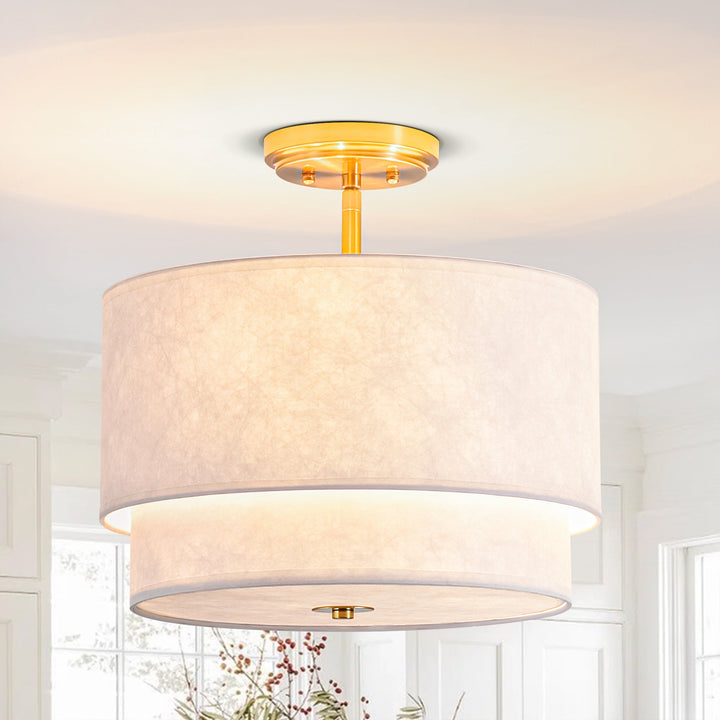 Rovista 3-Light Dimmable Fabric Modern Farmhouse Drum Semi-Flush Mount (15") My Store