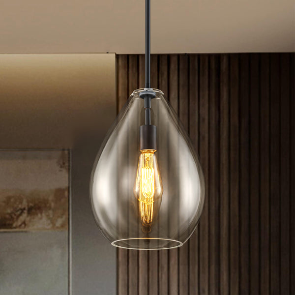 Brillara 1-Light Dimmable Clear Glass Modern Olive Style Pendant (9")