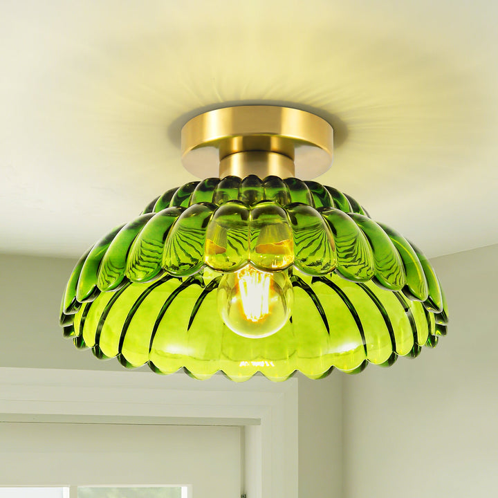 Velthra 1-Light Dimmable Glass Vintage Shaded Flush Mount(11") My Store