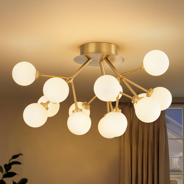 Neboola 15-Light LED Sputnik Cluster Frosted Bubble Transitional Semi-Flush Mount  (24")