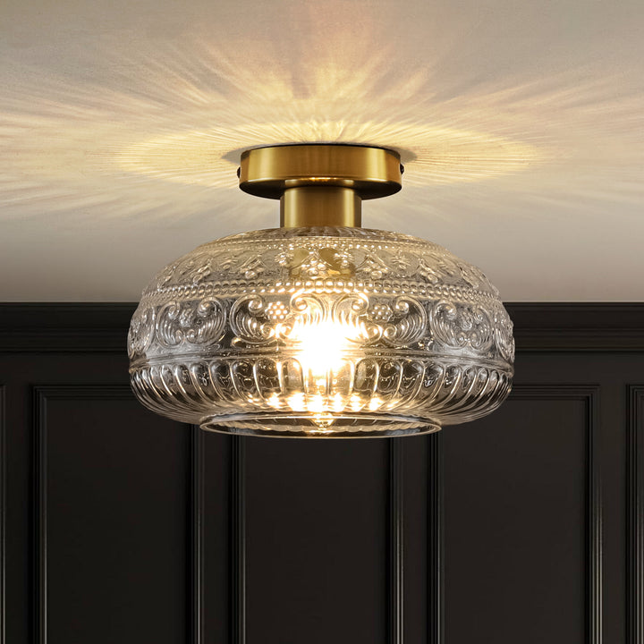 Velthra 1-Light Dimmable Glass Traditional Shaded Flush Mount (11") Brightelier