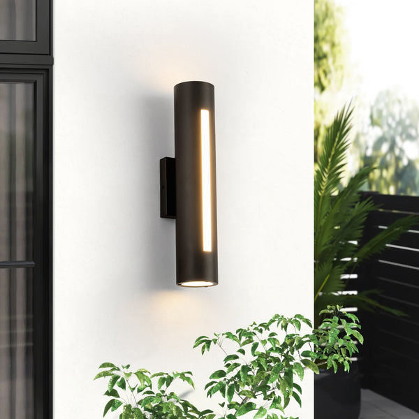 Velenta 1-Light Dimmable LED Transitional Cylindrical Outdoor Wall Sconce (19")