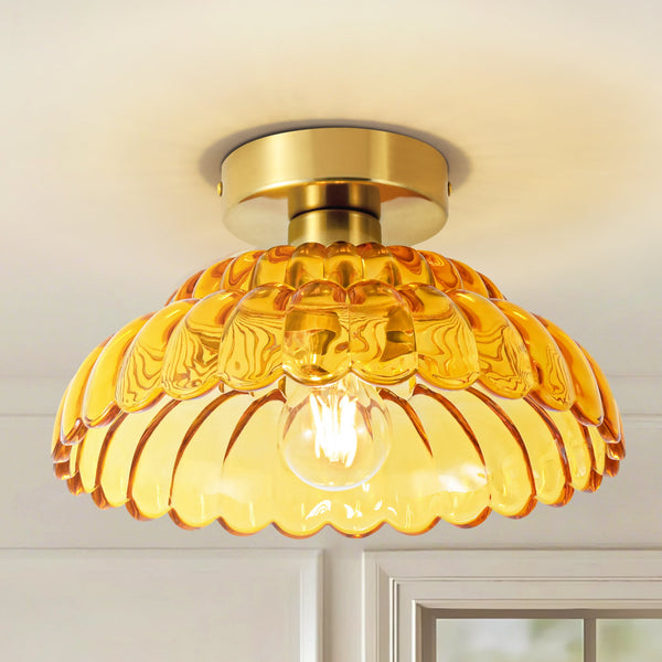 Velthra 1-Light Dimmable Glass Vintage Shaded Flush Mount(11") My Store