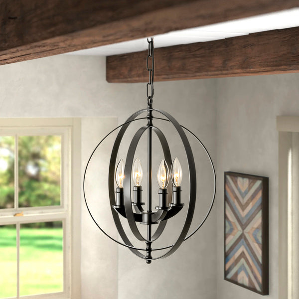 Spindra 4-Light Farmhouse Globe Candlestick Rustic Chandelier (16")