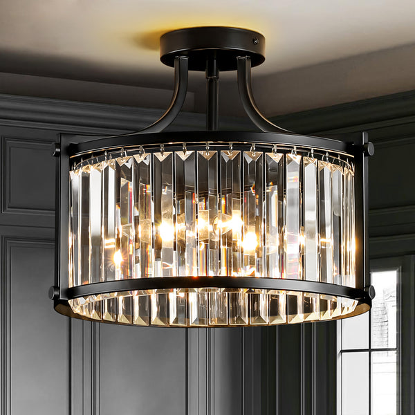 Virelle 8-Light Drum Crystal Mid-Century Semi-Flush Mount (15")