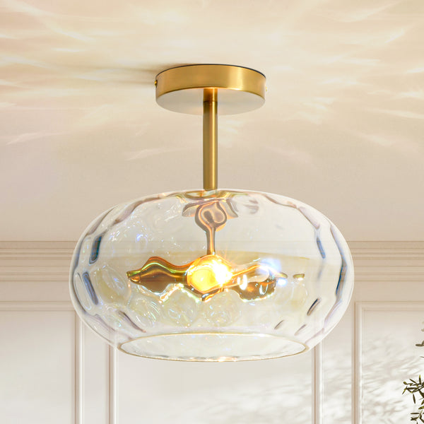 Brillara 1-Light lridescent Water Ripple Glass Semi-Flush Mount Light (12") Brightelier
