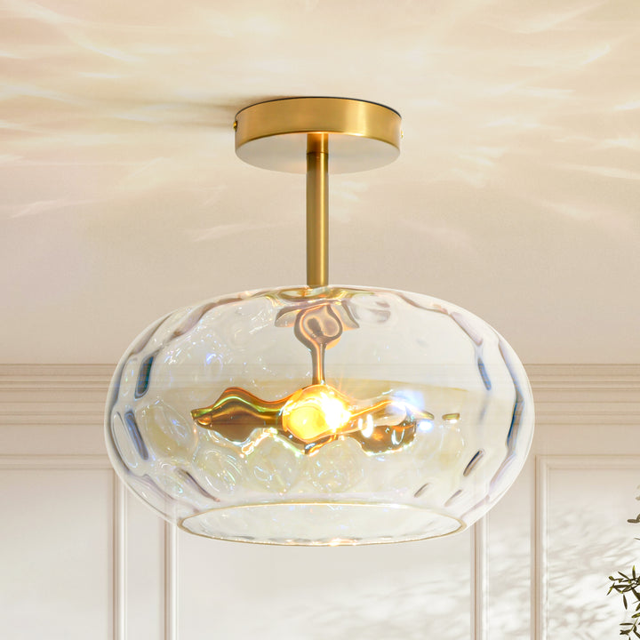 Brillara 1-Light lridescent Water Ripple Glass Semi-Flush Mount Light (12") Brightelier
