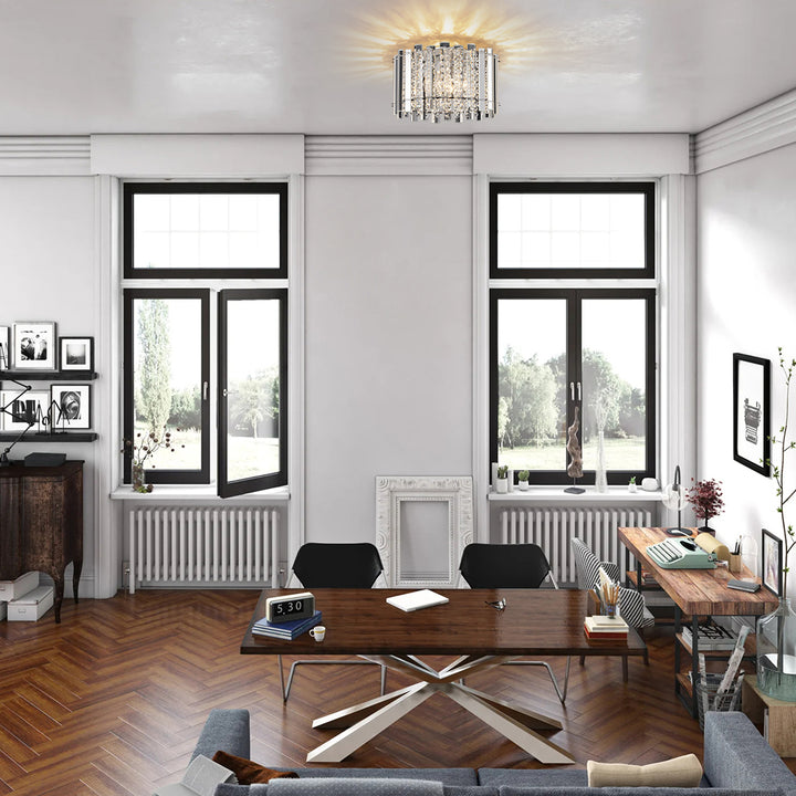 Brindlea 4-Light Cylinder Drum Crystal Flush Mount (14") Brightelier