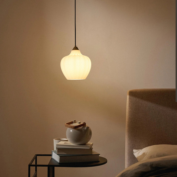 Moirava 1-Light Textured Frosted Glass Modern Pendant (10") Brightelier