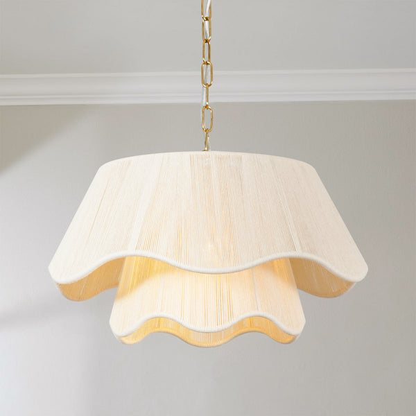 Brilune 1-Light Minimalist Round Wave Fabric Shade Modern Chandelier (20") Brightelier