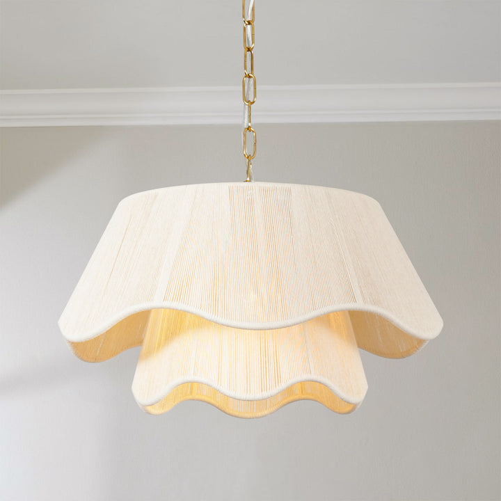 Brilune 1-Light Minimalist Round Wave Fabric Shade Modern Chandelier (20") Brightelier