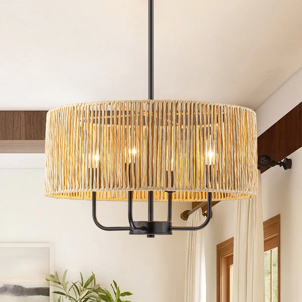 Rayvia 4-Light Handwoven Rope Drum Farmhouse Chandelier (20")