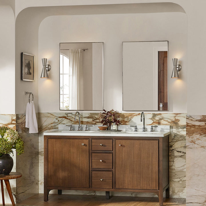 The Galaxy Sconce is a fun and retro wall-washer. It's a perfect accent light for any space, from mantels to hallways to bedrooms. In the vast "cosmos" of mid-century modern lighting designs, the hourglass profile remains one of the most iconic. Fresh and futuristic when first introduced, our handcrafted aluminum fixtures are an elegant update for traditional and modern homes.