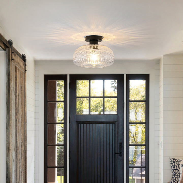 Velthra 1-Light Dimmable Glass Traditional Shaded Flush Mount (11") Brightelier