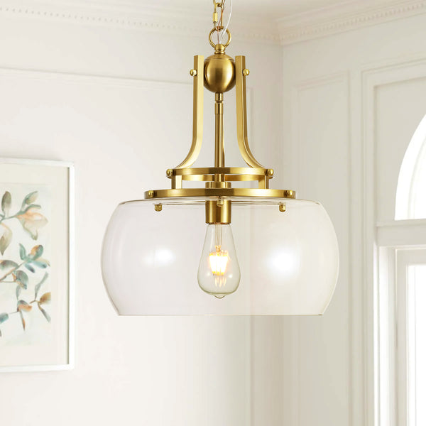 Mirevo 1-Light Dimmable Clear Glass Dome Pendant Light (14") Brightelier