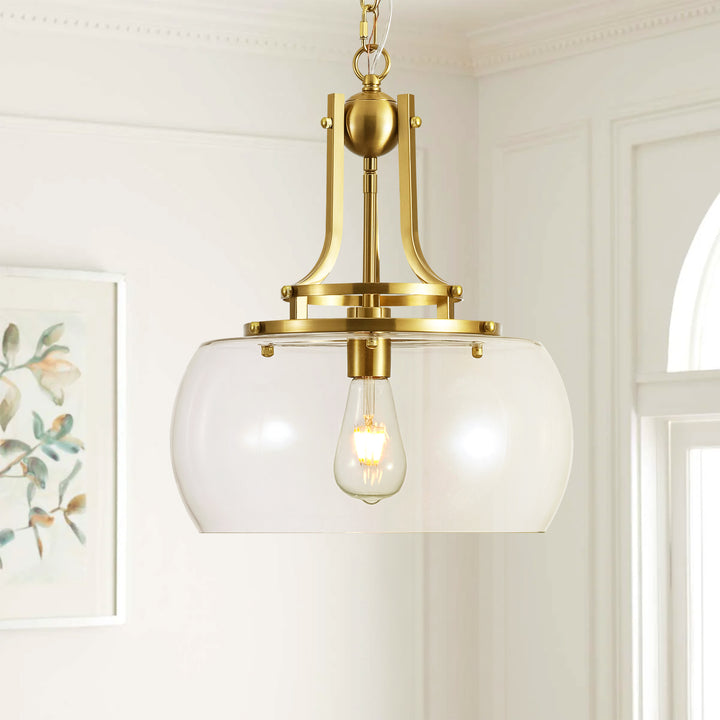 Mirevo 1-Light Dimmable Clear Glass Dome Pendant Light (14") Brightelier