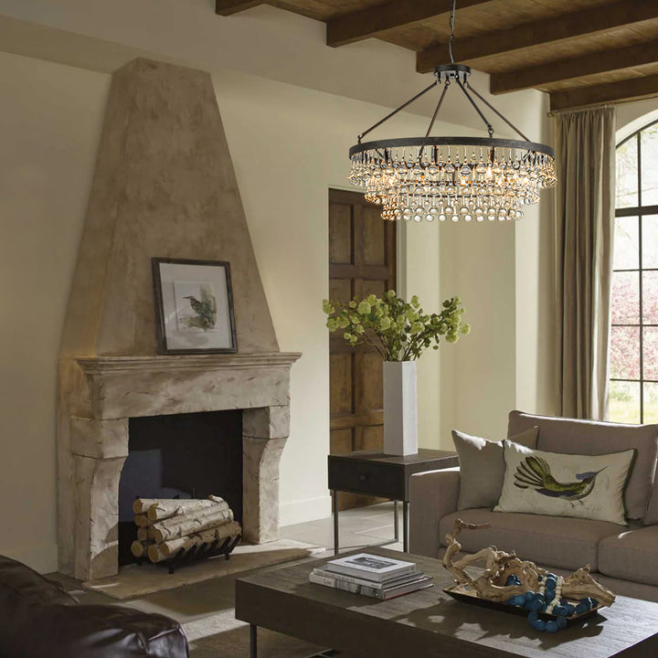 Faylux 10-Light 3-Tier Drum Crystal Mid-Century Modern Chandelier (32") Brightelier