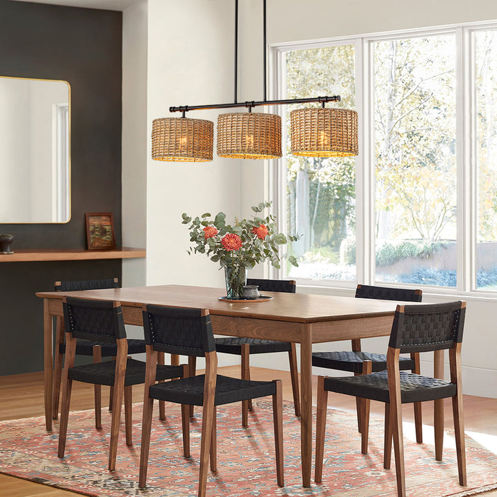 Halona 3-Light Drum Handwoven Farmhouse Rattan Boho Pendant (39") Brightelier