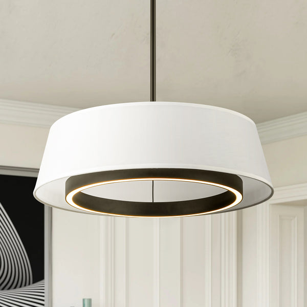 Velroa 1-Light Dimmable Metal & Fabric LED Transitional Drum Chandelier (18")