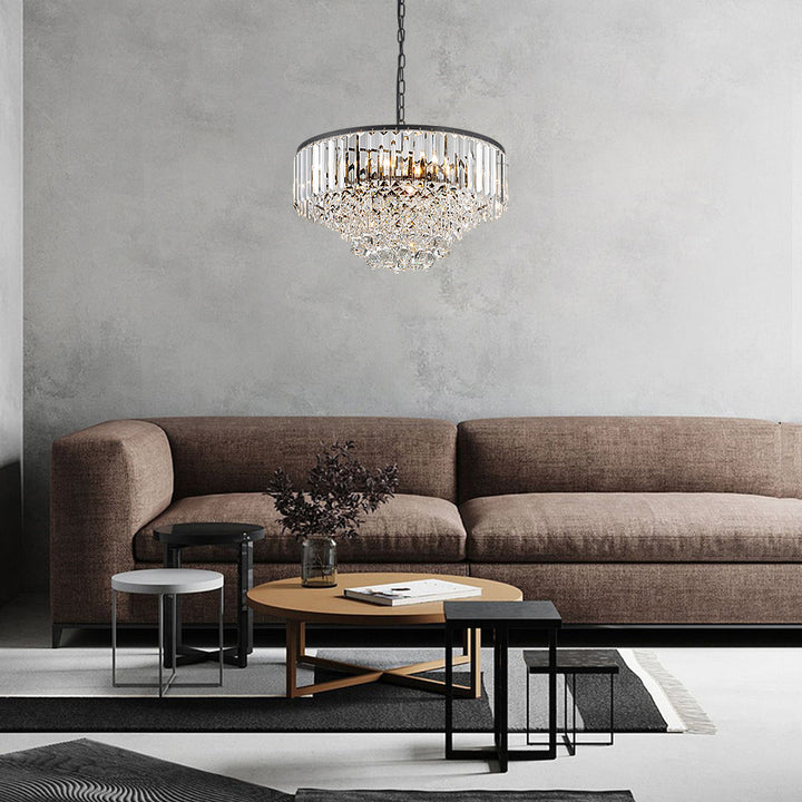 Virelle 5-Light Tiered Drum Crystal Mid-Century Modern Chandelier (19") Brightelier