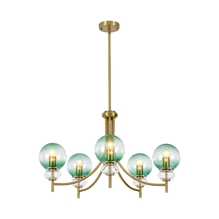 Lustra 5-Light Sputnik Gradient Green Glass Bubble Mid-Century Chandelier (31") Brightelier