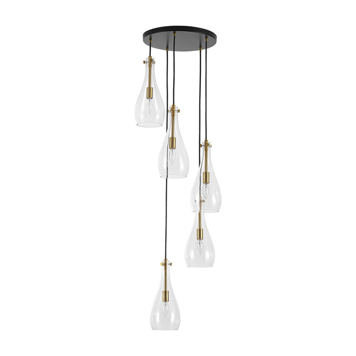 Brillara 5-Light Dimmable Clear Goblet Glass Transitional Pendant (16") Brightelier