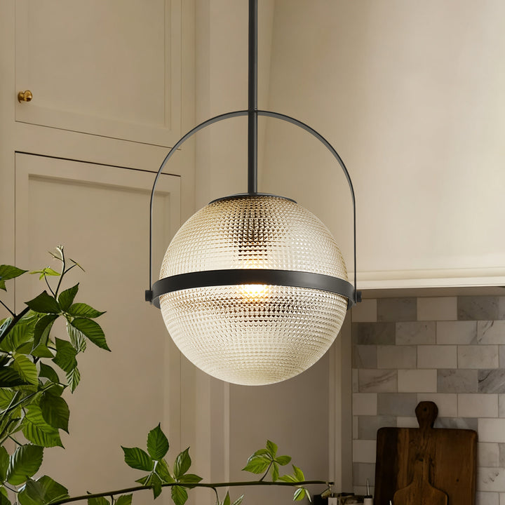 Brillara 1-Light Dimmable Grid Glass Minimalist Dome Pendant (9") Brightelier