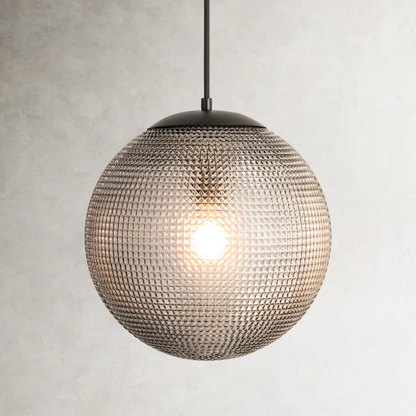 Brillara 1-Light Dimmable Diamond Pattern Glass Vintage Globe Pendant (11") My Store