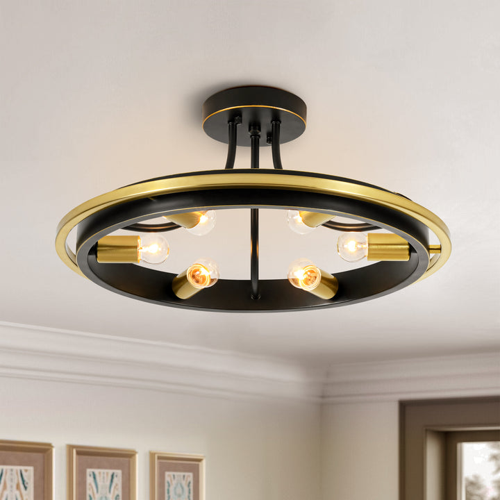 Brillara 6-Light Wagon Wheel Industrial Semi-Flush Mount Light (22") Brightelier