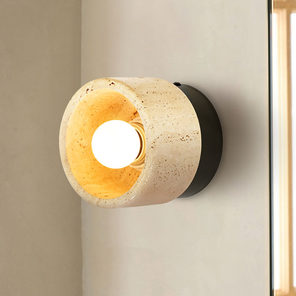 Orvra 1-Light Yellow Travertine Modern Cylindrical Wall/Ceiling Mounted Light (4")