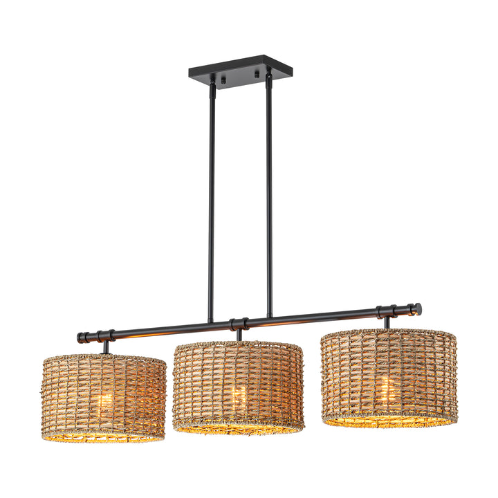 Halona 3-Light Drum Handwoven Farmhouse Rattan Boho Pendant (39") Brightelier