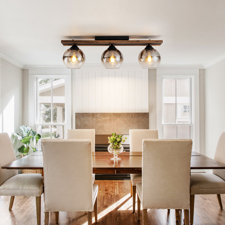 Zylla 3-Light Dimmable Wood & Glass Farmhouse Shaded Flush Mount(31") Brightelier