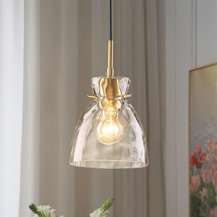 Sylvia 1-Light Waterfall Glass Hammered Dome Mid-Century Modern Pendant (6") Brightelier