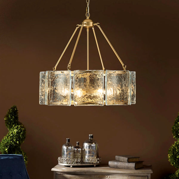 Nuvaya 5-Light Cylinder Drum Textured Glass Modern Chandelier (26")
