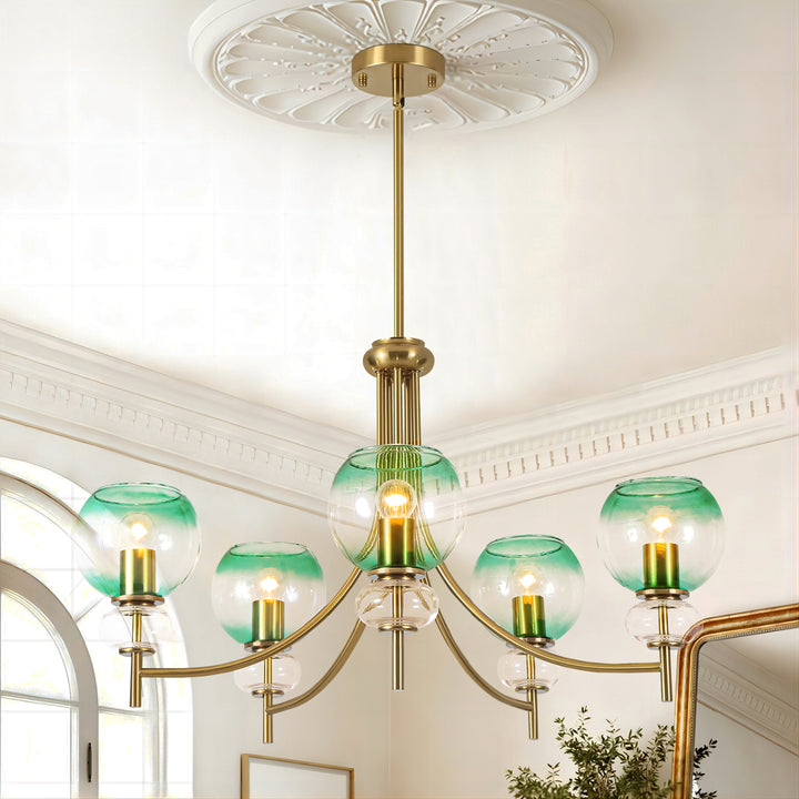 5-Light Sputnik Gradient Green Glass Globe Modern Glam Chandelier (31") Brightelier
