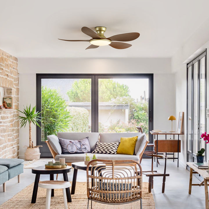 Stelo Dimmable LED Flush Mount Mid-Century Modern Large Ceiling Fan Light (51") Brightelier