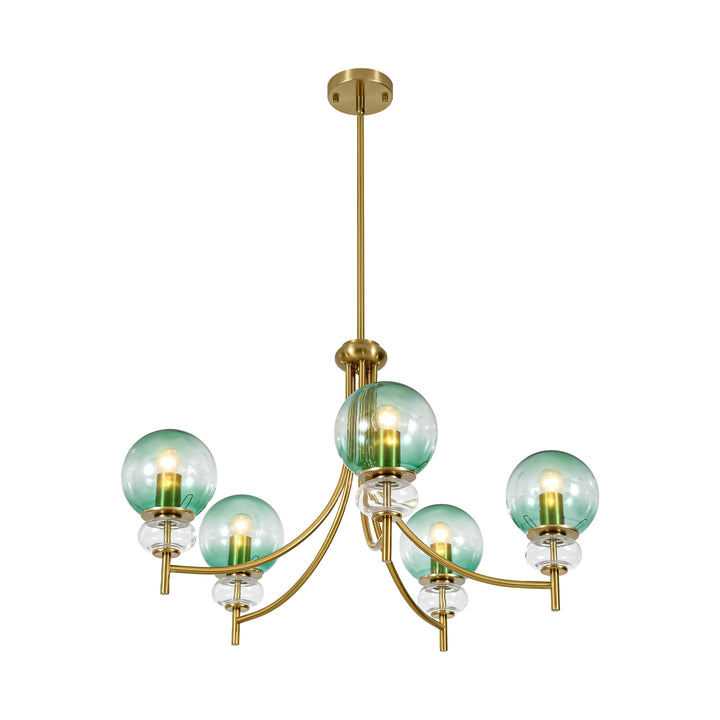 Lustra 5-Light Sputnik Gradient Green Glass Bubble Mid-Century Chandelier (31") Brightelier