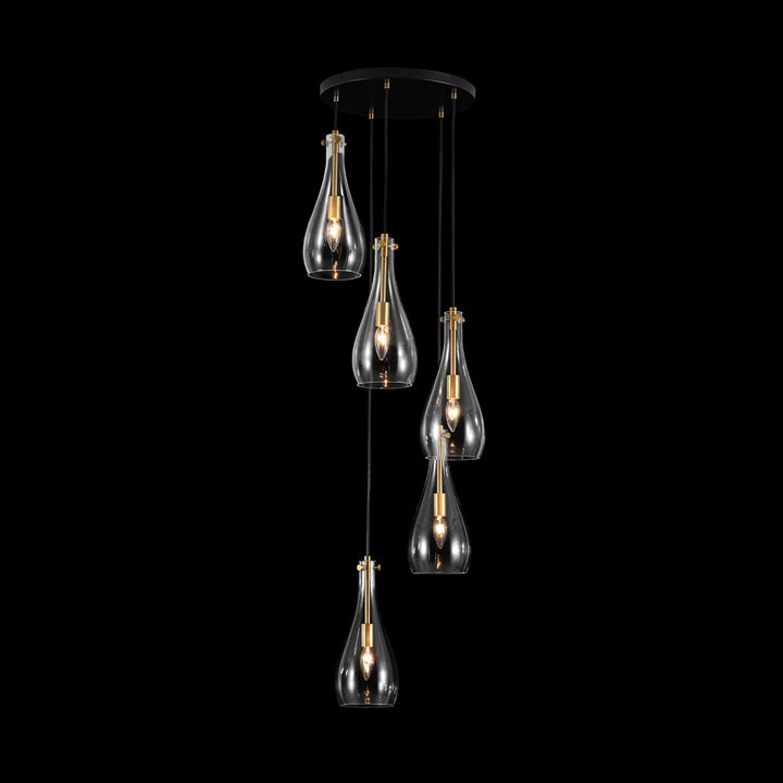 Brillara 5-Light Dimmable Clear Goblet Glass Transitional Pendant (16") Brightelier