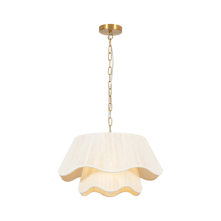 Brilune 1-Light Minimalist Round Wave Fabric Shade Modern Chandelier (20") Brightelier