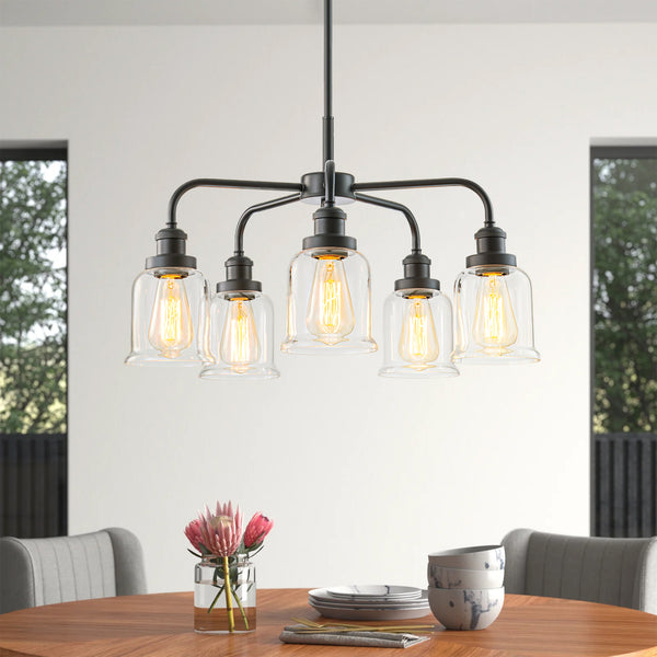 Avelon 5-Light Dimmable Glass Farmhouse Bell Shaded Chandelier (24")