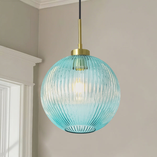 Sylvia 1-Light Dimmable Ribbed Glass Transitional Globe Pendant (9") My Store