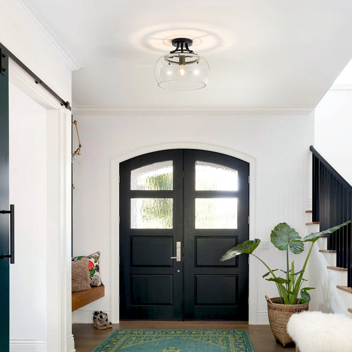 Brillara 1-Light Clear Glass Dome Modern Semi-Flush Mount Light (12") Brightelier